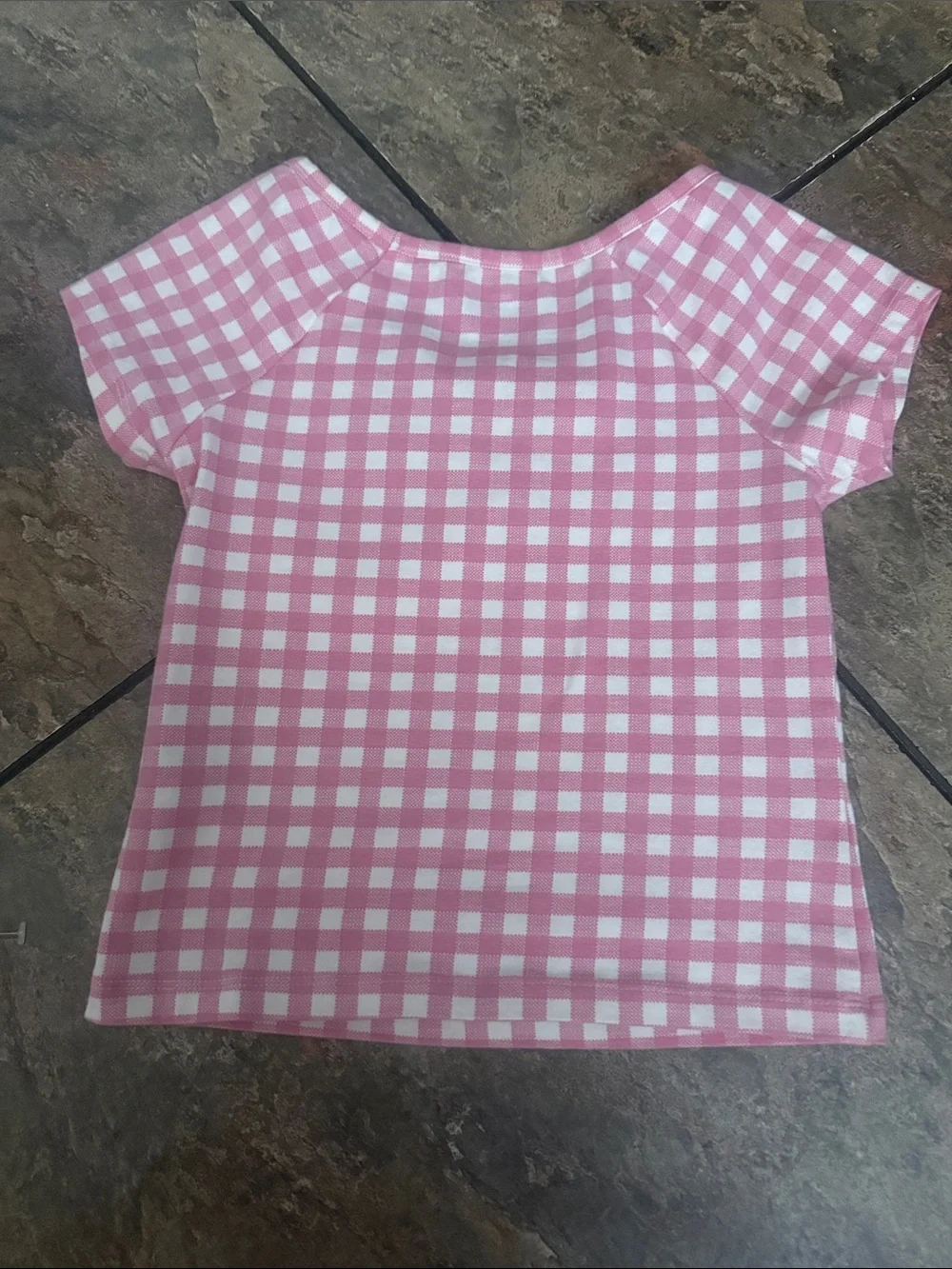 Old Navy Pink and White Gingham Short Sleeve Tee